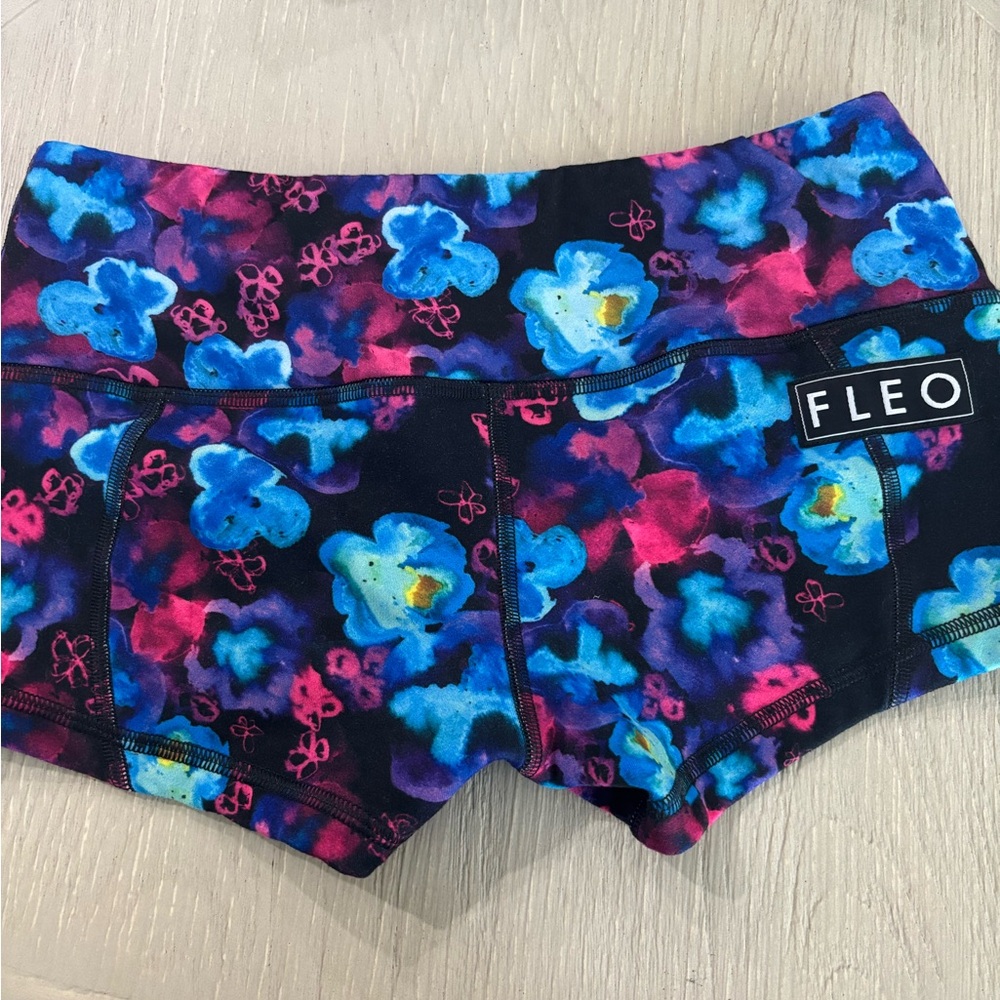 Fleo Women's Athletic Shorts - Blue and Pink Floral